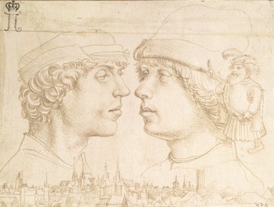 ドワーフと町並みの2人の若者の肖像、1514年頃（シルバーポイント） 作： Hans Holbein der Jüngere