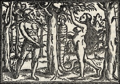 1879年に出版されたリチャードフィッシャーの「彫刻、エッチング、木版画のコレクションのカタログ」からのアダムとイブの堕落 作： Hans Holbein der Jüngere