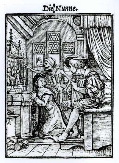 ハンス・ラッツェルバーガーが刻んだ「死のダンス」の修道女、1538年頃 作： Hans Holbein der Jüngere