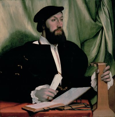 音楽本とリュートを持った未知の紳士、1534年頃 作： Hans Holbein der Jüngere