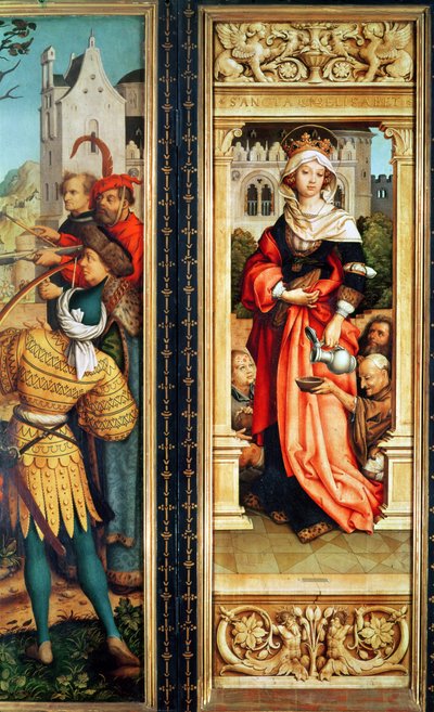 ハンガリーの聖エリザベス（1207-31）聖セバスティアンのトリプティク（1516）の右側パネル 作： Hans Holbein the Elder