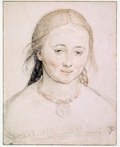 若い女性の頭 金属、ペン、血の先端で描いている ハンス・ホルベイン ザ オールド（1460-1524） 16世紀 日0.19x0.15 m パリ、ルーヴル美術館 作： Hans Holbein the Elder