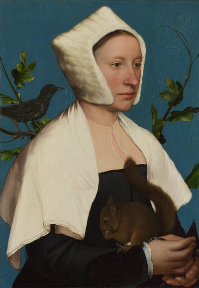 「リスとムクドリを連れた女性」（アン・ロヴェル？） 作： Hans Holbein the Younger