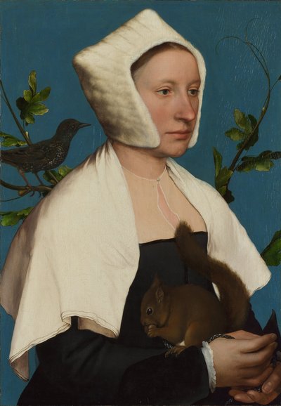 リスとムクドリのアン・ロヴェルを持つ女性c。 1527年 作： ハンス・ホルバイン・ザ・ヤング