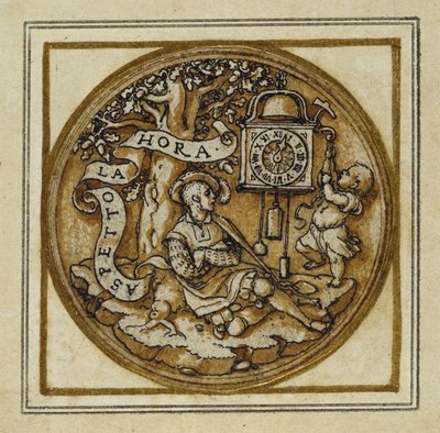 時の寓意 - ペンダントまたは帽子のバッジのためのデザイン 1532-43年頃 （紙にペンとインク 作： Hans Holbein der Jüngere