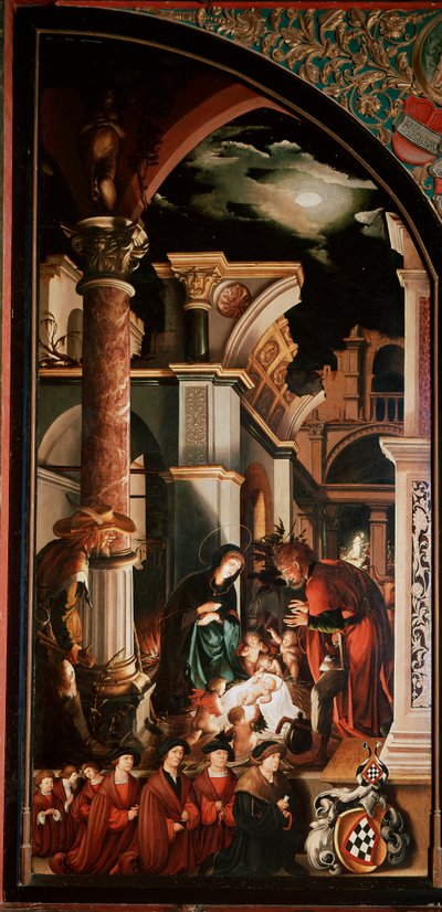 Altarpiece Oberried:「羊飼いたちの崇拝」 木版デトレンペ ハンス・ホルベイン（1497/8-1543） 1521-1522 日231x109 cm スイス、フリブールのカテドラル 作： Hans Holbein der Jüngere