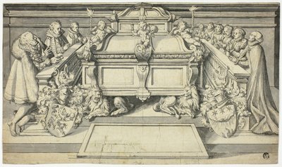 墓碑銘のデザイン：墓前に跪く家族 作： Hans Holbein the Younger