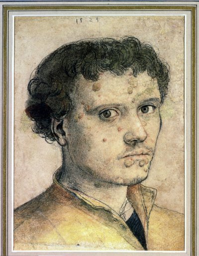 若い男の頭、1523年（チョーク、インク、紙の上で洗う） 作： Hans Holbein der Jüngere