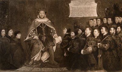 ヘンリー8世、理容師と外科医ギルドに憲章を付与、1541年、1902年。 作： Hans Holbein der Jüngere
