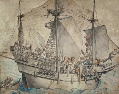 船乗り、ランスケネッツ、サトレスを楽しむ船 作： Hans Holbein der Jüngere