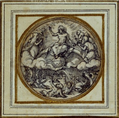 最後の審判 - ペンダントまたは帽子バッジのデザイン 1532-43年頃 （紙にペンとインク 作： Hans Holbein der Jüngere