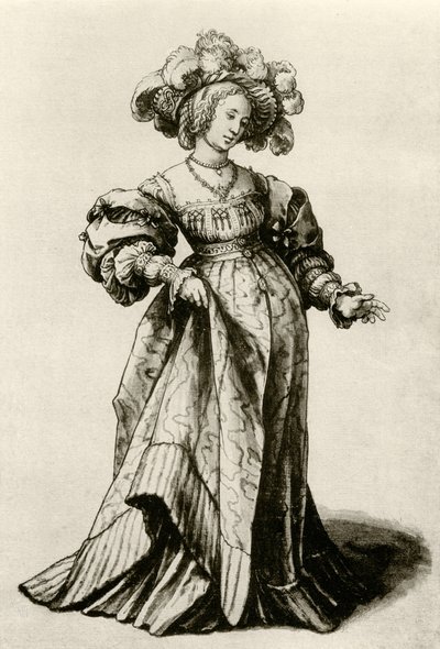 羽毛の帽子を持つ若いバーゼル女性 作： Hans Holbein der Jüngere