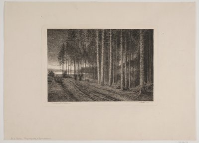 トウヒ林の雨の日 作： Hans Julius Fæster