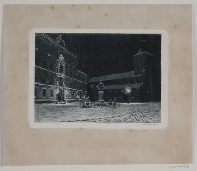 St.の広場。 オーデンセのクヌード教会。 夜 作： Hans Julius Fæster