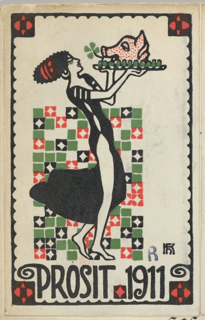 年賀状: Cheers 1911 Prosit, 1910. 作： Hans Kalmsteiner