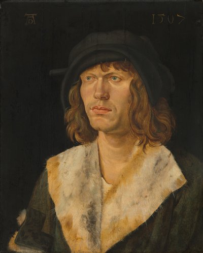 男の肖像、c。 1507 (パネルに油彩) 作： Hans Leonard Schaufelein
