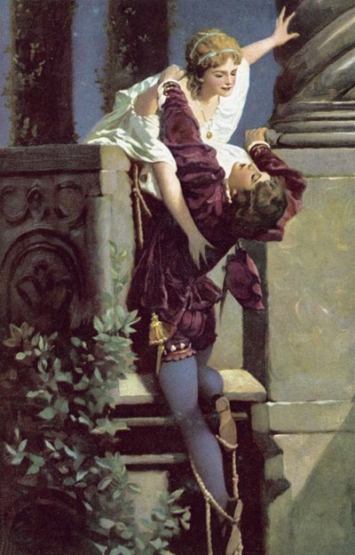 バルコニーのシーン、ロミオとジュリエット 作： Hans Makart
