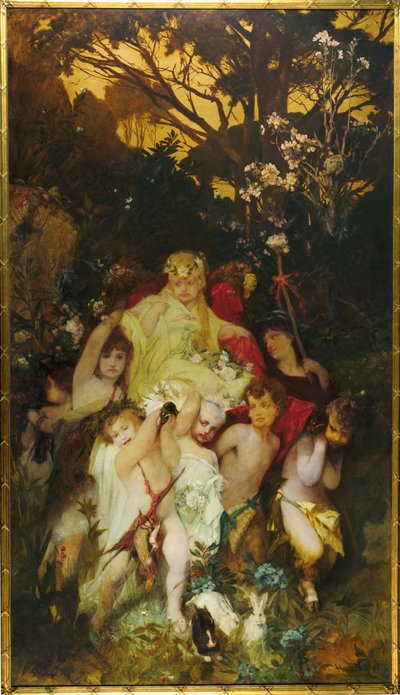 現代のアモレッティ、トリプティク、中央パネル、1868年。 作： Hans Makart