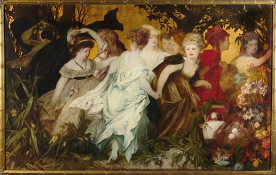 現代のアモレッティ、トリプティク、左パネル、1868 年。 作： Hans Makart