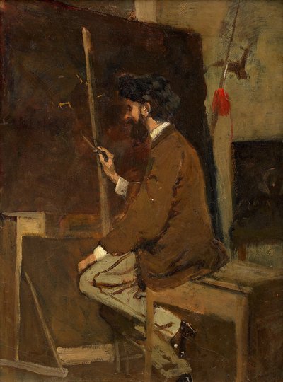 イーゼルの前の自画像、1868 年以前。 作： Hans Makart