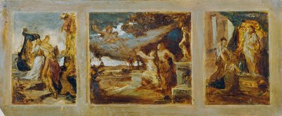 神話のシーンを含むトリプティクのスケッチ 作： Hans Makart