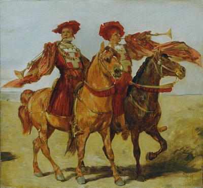 マウントされたファンファーレ奏者 2 人 作： Hans Makart