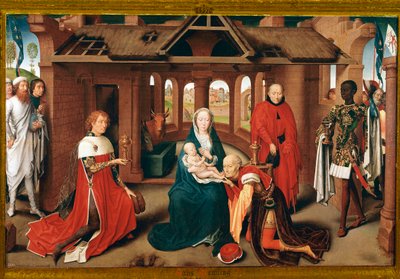 マギの崇拝。プラドのトリプティクの中央パネル（木に油彩、1470年頃 作： Hans Memling