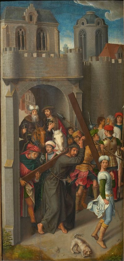 カルバリー トリプティク: 十字架を運ぶキリスト、左翼、1480 年代。 作： Hans Memling