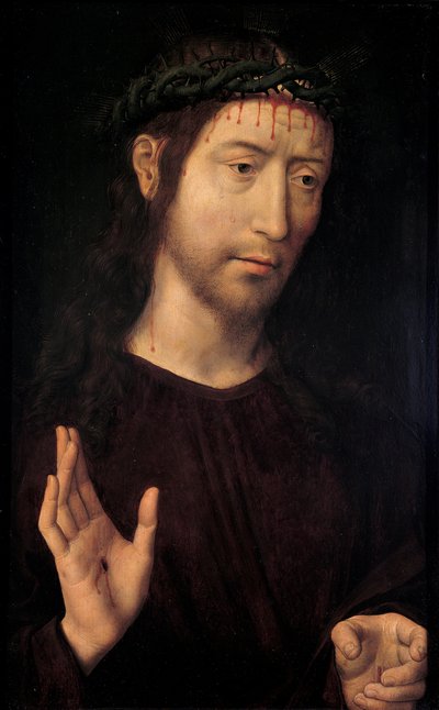 キリストの祝福」パー・メンリング、ハンス（1433/40-1494）。木に油彩、サイズ：53,4x39,1 作： Hans Memling