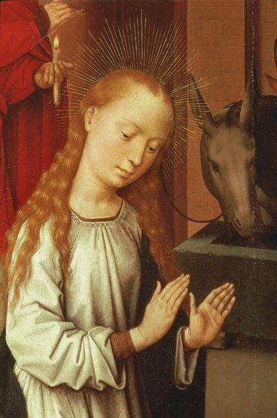 キリスト降誕のシーンからの聖母の詳細 作： Hans Memling