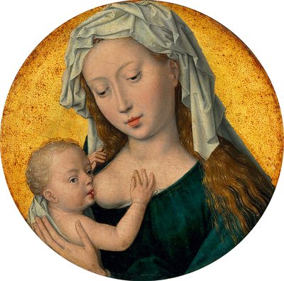 聖母マリアがキリストの子供に母乳を与える 作： Hans Memling
