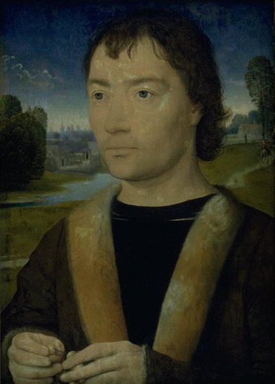 ロザリオを持つ若い男の肖像 作： Hans Memling