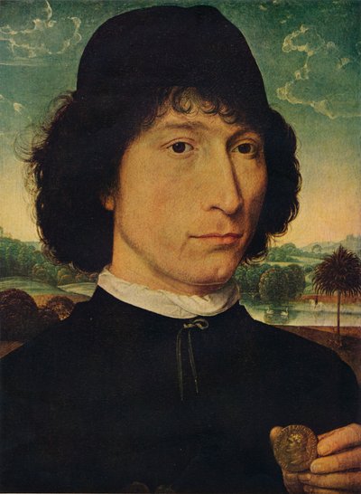 皇帝ネロの硬貨を持った男の肖像、1474年 作： Hans Memling