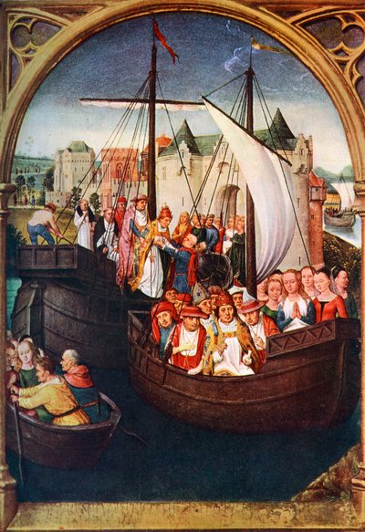 1489年以前のバーゼルからのセントウルスラの出発、c1900-1920。 作： Hans Memling