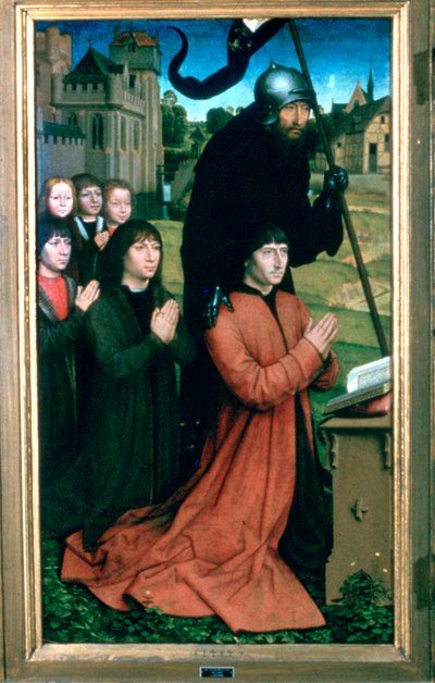 家族モレルの三連祭壇画、詳細、1484 作： Hans Memling