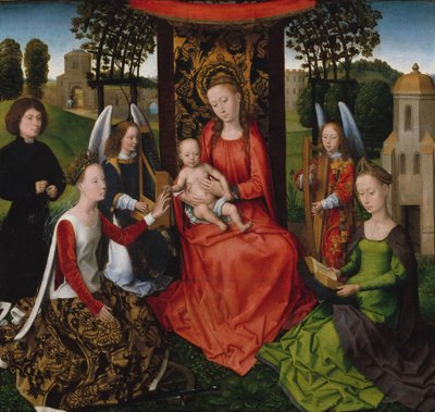 アレクサンドリアの聖母キャサリンとバーバラの聖母子 作： Hans Memling