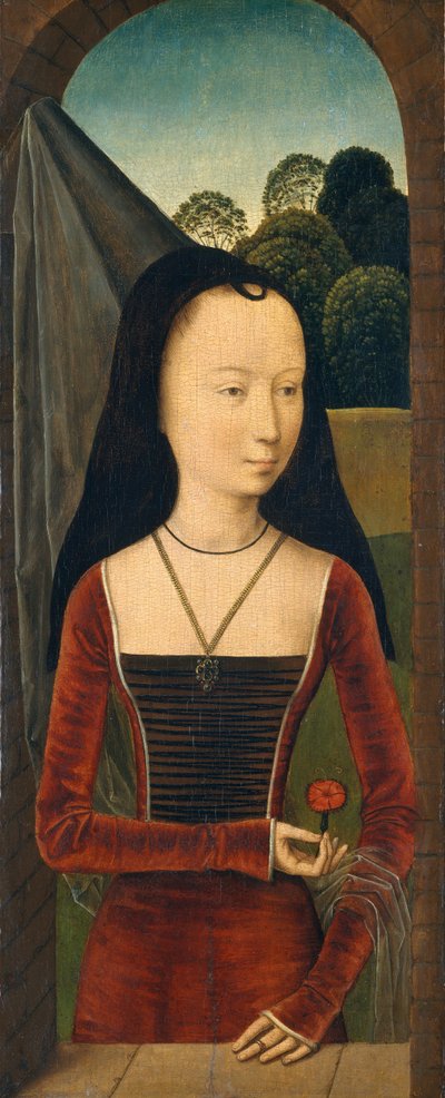 ピンクの若い女性、ca。 1485-90。 作： Hans Memling