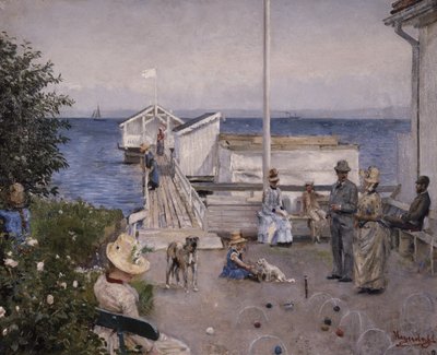 Åsgårdstrand の波止場 (キャンバスに油彩) 作： Hans Olaf Heyerdahl
