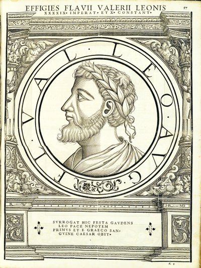1559年、チューリッヒのアンドレアスゲスナーによって印刷されたルドルフヴィッセンバッハによって彫刻された、古代の硬貨のローマの東西の指揮官からのライオン1 作： Hans Rudolf Manuel Deutsch