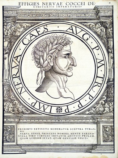 1559年にチューリッヒのアンドレアスゲスナーによって印刷されたルドルフヴィッセンバッハによって彫刻された古代の硬貨のローマ東西の真の画像の司令官からのカラバンティウス 作： Hans Rudolf Manuel Deutsch