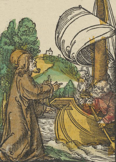 ティベリア湖の嵐を静めるキリスト、「ダス プレナリウム」、1517 年。 作： Hans Schäufelein the Elder