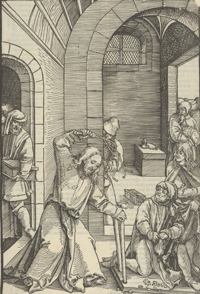神殿を清めるキリスト、「我らの主イエス・キリストの受難の鏡」より、1507年。 作： Hans Schäufelein the Elder
