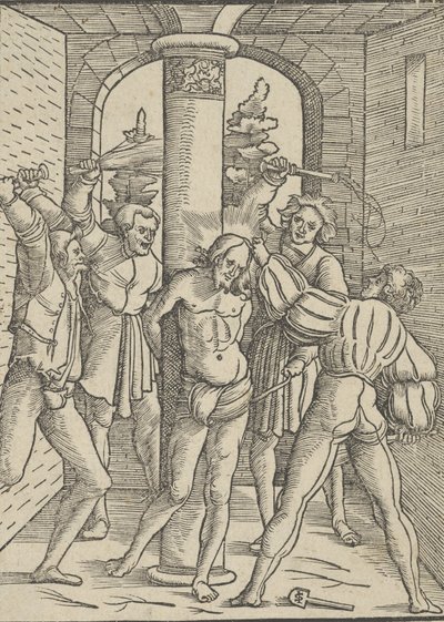 むち打たれるキリスト、『イエス キリストの教義、生涯、受難』より、1537 年。 作： Hans Schäufelein the Elder