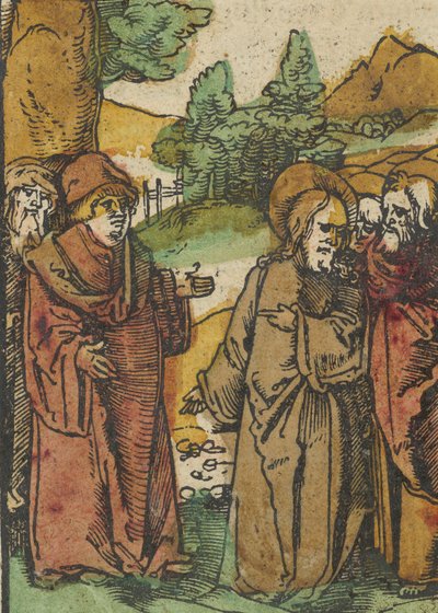 偽預言者の弟子たちに警告するキリスト、Das Plenarium、1517年より。 作： Hans Schäufelein the Elder