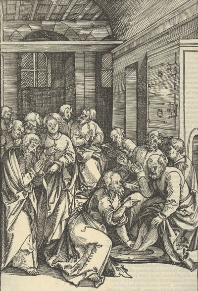 聖ペテロの足を洗うキリスト、「主イエス・キリストの受難の鏡」より、1507年。 作： Hans Schäufelein the Elder