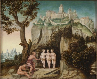 Le jugement de Paris - パリの審判』シェプファー、ハンス、ザ・エルダー（1505-1570）作。木に油彩。寸法：32x41 cm。ストックホルム国立博物館 作： Hans Schoepfer