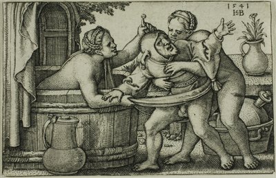 道化師と水浴する二人の女性 作： Hans Sebald Beham