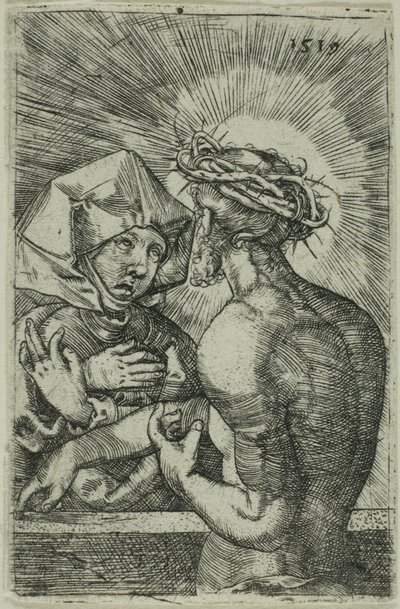 いばらの冠をかぶって母親に話しかけるキリスト 作： Hans Sebald Beham