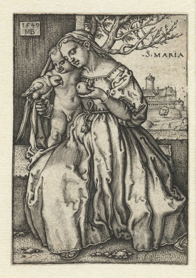 メアリーと子供とオウムとナシ 作： Hans Sebald Beham