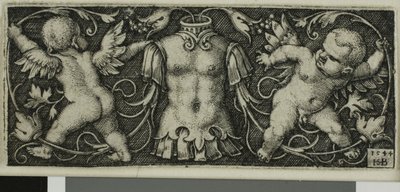 4つのビネットからの鎧と2人の精霊の装飾 作： Hans Sebald Beham